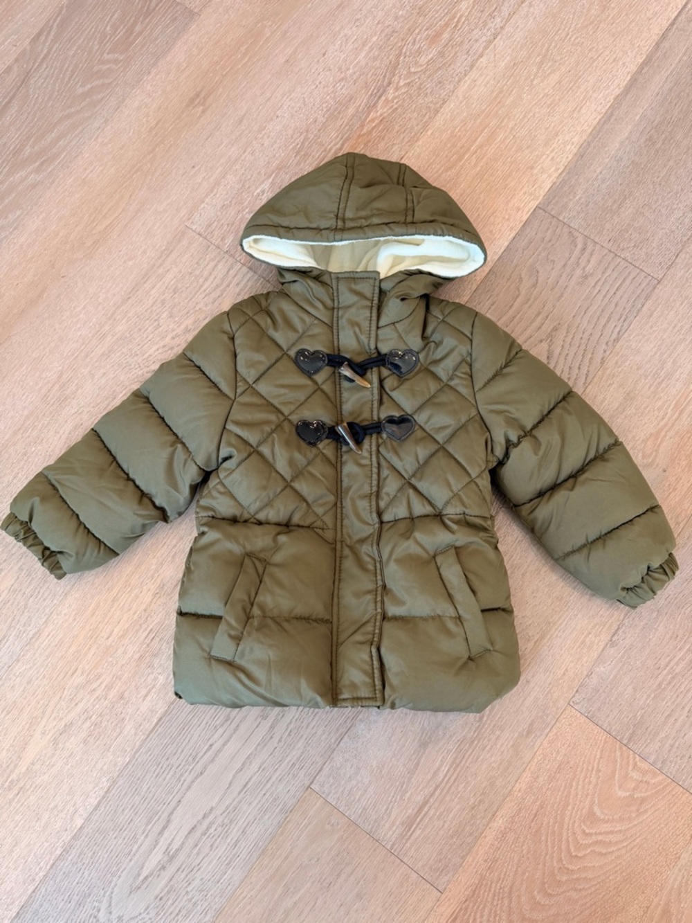 Pink Platinum Olive Green Quilted Hooded Puffer Jacket